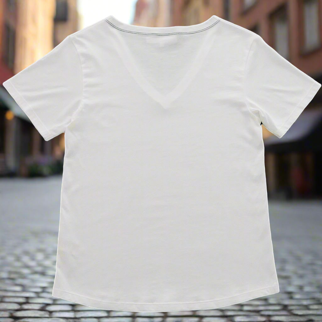Women's Plain T-Shirts - Eco White Peruvian Pima Cotton V-Neck Short Sleeve - Organic GOTS Certified