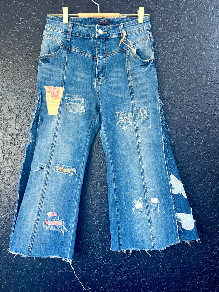Patchwork Cropped Jeans