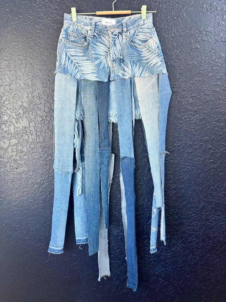 Floral Fringe Jean Skirt