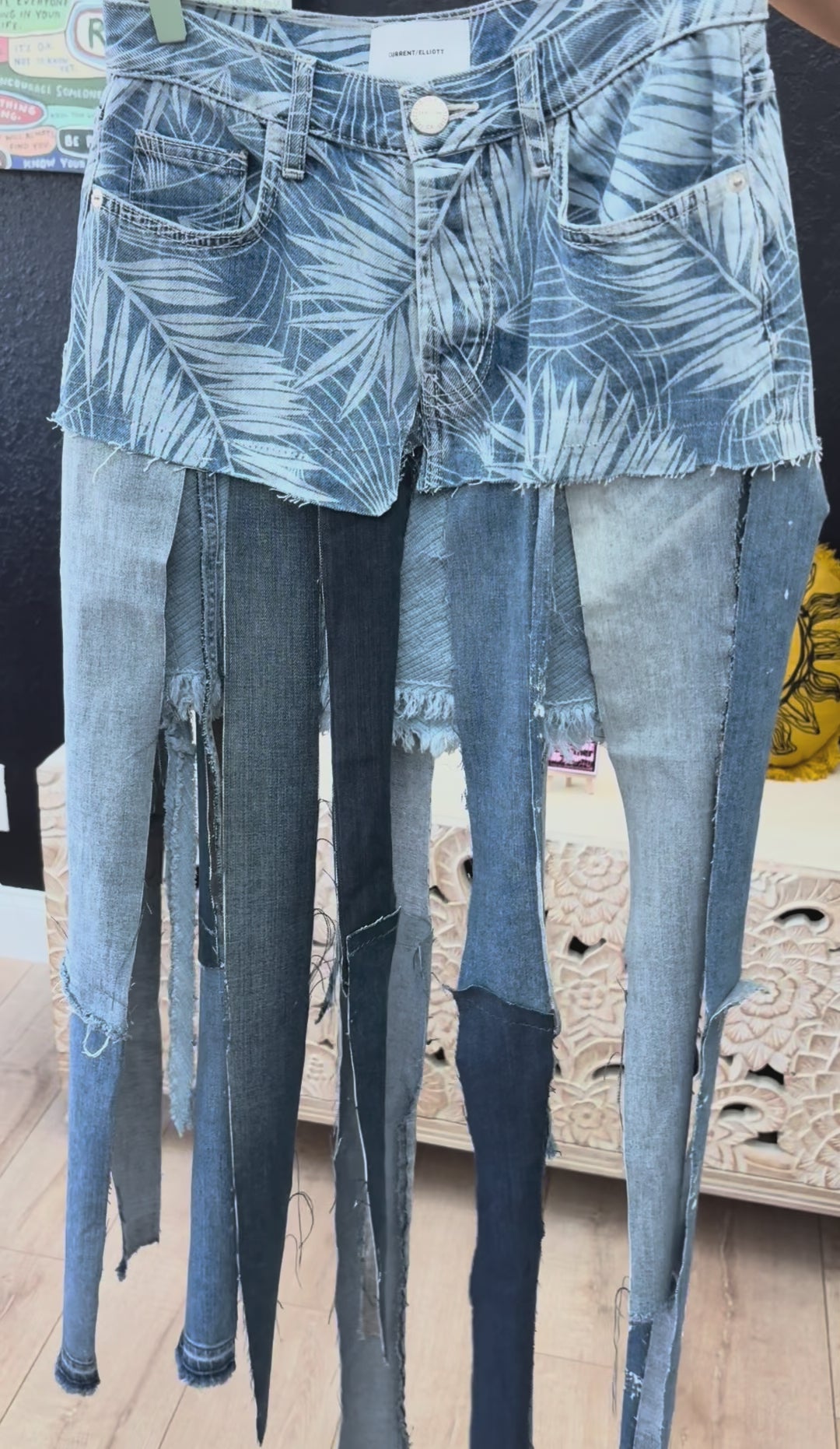 Floral Fringe Jean Skirt