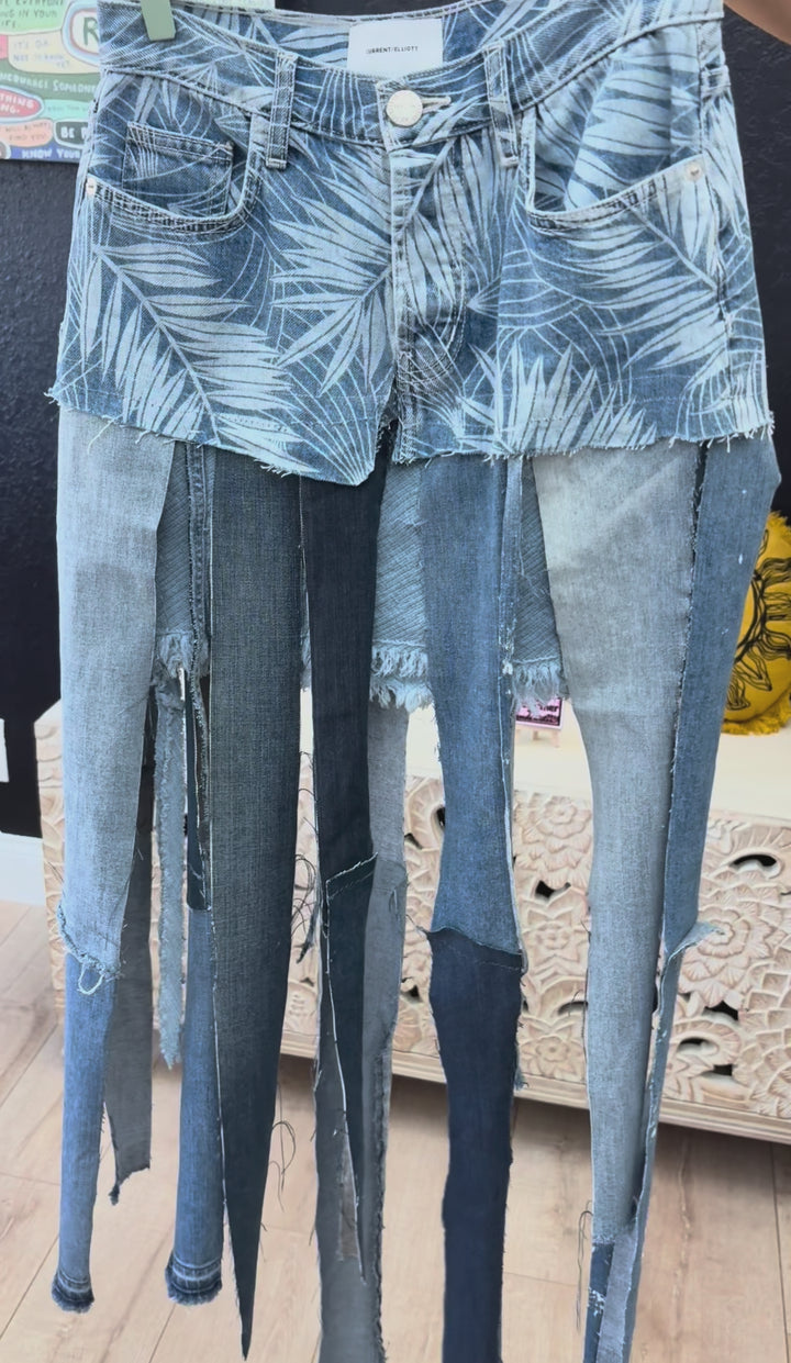 Floral Fringe Jean Skirt