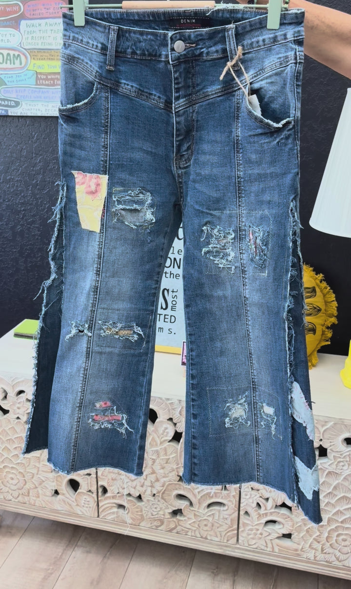 Patchwork Cropped Jeans